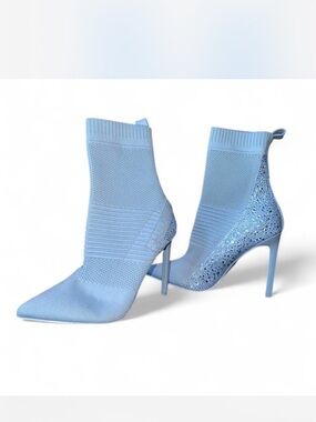 Steve Madden Light Blue Knit Pointed Toe Stiletto Booties